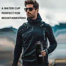 OwaIa (Polar Night Black) Water Bottle With Straw Outdoor Sports Water Bottle, Double-Wall Vacuum Outdoor Cycling Water Bottle - One-Handed Push-Open Lid, Outdoor Camping Ice Cup Capacity Is 32 Oz/945 Ml, Ideal For Travel, School, Outdoor Camping - 黑色 - 查看 4