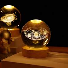 Crystal Ball Colorful Night Light,USB Powered, Wooden LED Light Base, Creative Carving Decoration, Christmas And Valentine's Day Birthday Gift. - Wooden Color - View 3