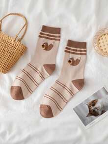 5 Pairs Women's Mid-Calf Socks, Cartoon Style, Korean Fashion Autumn/Winter, Slouch Socks, Japanese School Style Long Socks