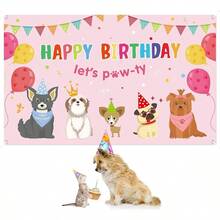 Decoracin de para perro y nia, suministros de cumpleaos con temtica de cachorro, suministros de cumpleaos para fiestas y perros, gatos, nios, fondo de fotografa de cumpleaos, cabina de - Rosa - Ver 6