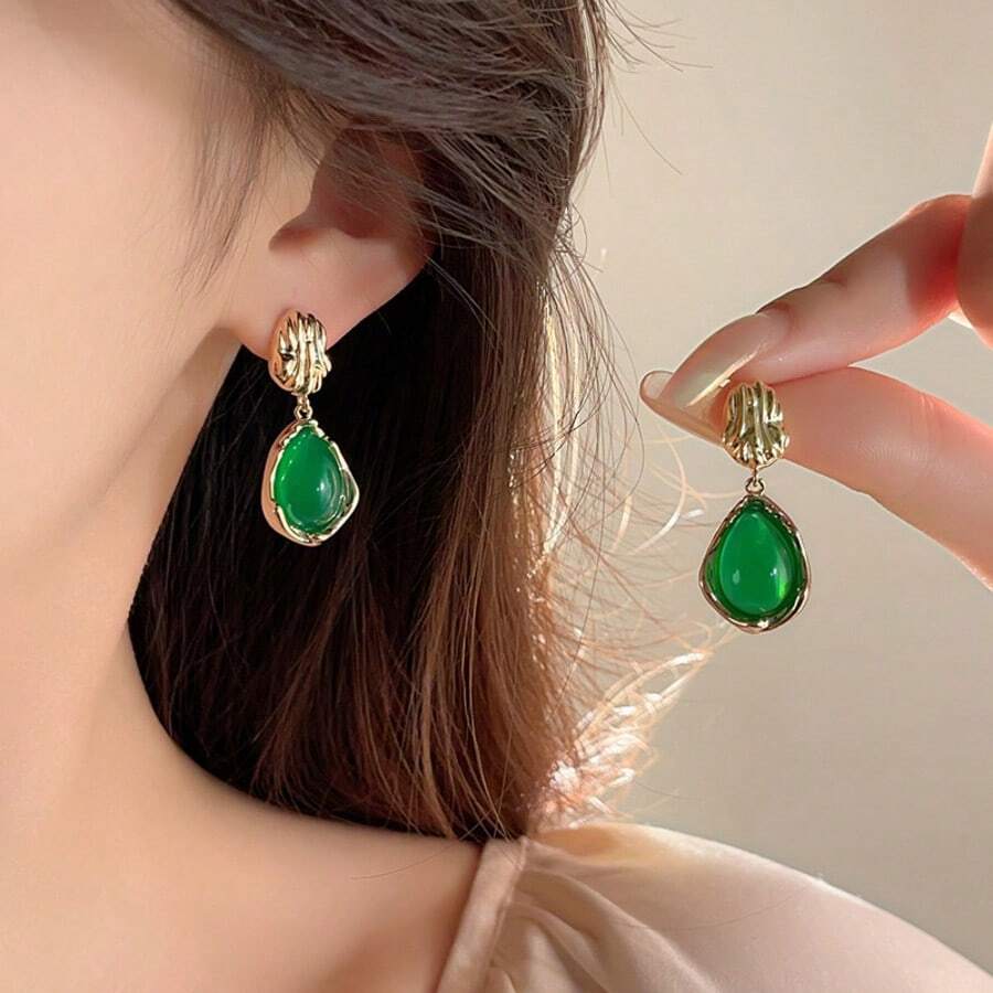 Pendientes de gota colgante de piedra de ojo de tigre en forma de lágrima dorada 2025 - Pendientes colgantes vintage elegantes, joyería de declaración retro única con textura dorada, accesorio de uso diario y fiesta para mujer, regalo minimalista elegante