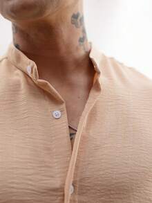 Men's Short Sleeve Shirt With Priest Collar Premium Quality Light And Fresh Fabric Easy To Iron - 香檳色 - 查看 3