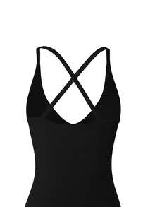 XLLAIS Sexy V-Neck Knit Bodycon Dress, Criss-Cross Back, Stretchy, Christmas Party Dress - Black - View 7