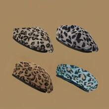 1pc Brown Leopard Print Casual Versatile Beret Hat For Women Autumn Accessories - Multicolor - View 7