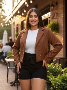 Women's Formal Tailored Blazer Short Women's Cold Weather Blouse - Rỉ Nâu - Xem 3