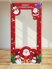 1pc Christmas Decor Vinyl Photo Frame Decoration Banner,Santa Claus Snowman Penguin Design Photo Booth Props Frame Decor,Christmas Party Decoration For Birthday & Holiday Celebrations,Merry Christmas Backdrop Banner,Holiday Party Background Decor,Festive Backdrop Banner,Christmas Decoration,Xmas Decor