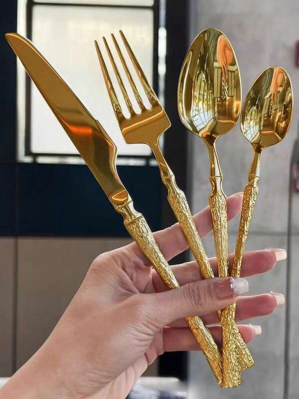 Conjunto de utensílios de cozinha de aço inoxidável de alta qualidade com design criativo de martelo, 4/24 peças, incluindo garfo, faca, colher, lava-louças, adequado para casa, restaurante, hotel, festa, casamento