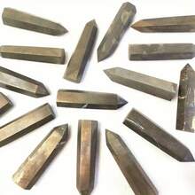 Natural Polished Pyrite Hexagonal Prism Ornament | Raw Stone Single-Point Crystal Column For Home Living Room Office Desktop Decoration