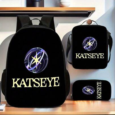 Katseye 3pcs Backpack Set, Includes Large Capacity Casual Double Shoulder Backpack, Pencil Bag And Messenger Bag, Polyester, Lightweight, Daily Commute, With Messenger Bag, Adjustable Strap, Zipper Closure, For School