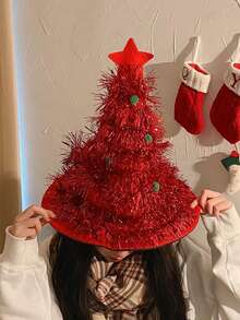 قبعة عيد الميلاد من القماش غير المنسوج اللامع بشكل شجرة عيد الميلاد الخضراء وسانتا كلوز، مناسبة للنساء والبالغين في حفلات عيد الميلاد، إكسسوارات زي العطلات المنزلية - متعدد الألوان - مشاهدة 3
