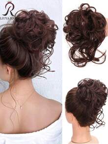 凌乱卷发髻松紧带发髻棕色发夹式发尾接发合成假发片女士假发片 1 件 - 彩色 - 查看 12