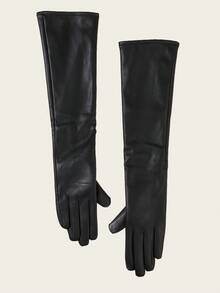 1 Pair Black PU Leather Long Gloves, Suitable For Halloween Costume, Punk COS, Bridal, Stage Performance, Elegant - 黑色 - 查看 2