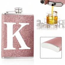 8盎司口袋酒壶，便携式酒精瓶，适合派对和聚会，螺旋盖防漏设计，适用于烈酒/威士忌/葡萄酒，户外饮料配件，节日礼物，送给妻子/女友的礼物，可定制26个字母的首字母图案