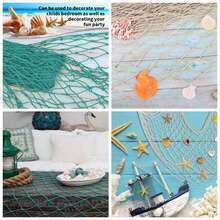 Decorative Fishing Net 5x10 Ft, 2 Pack Large Aqua Picture Fish Net, Wall Photo Hanging Fishnet Nautical Ocean Themed Hawaii Beach Under Sea Party Decorations - Beige-aqua-12 - View 2