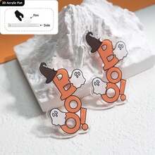 2D flach, 1 Stück Halloween Geist Katze Kürbis Muster DIY Schmuckzubehör/handgefertigte Ohrring Anhänger Materialien/vorgebohrte Löcher für Hobbykünstler/kostengünstiger Artikel/kleine Dekoration/Acrylmaterial mit beidseitigem Druck