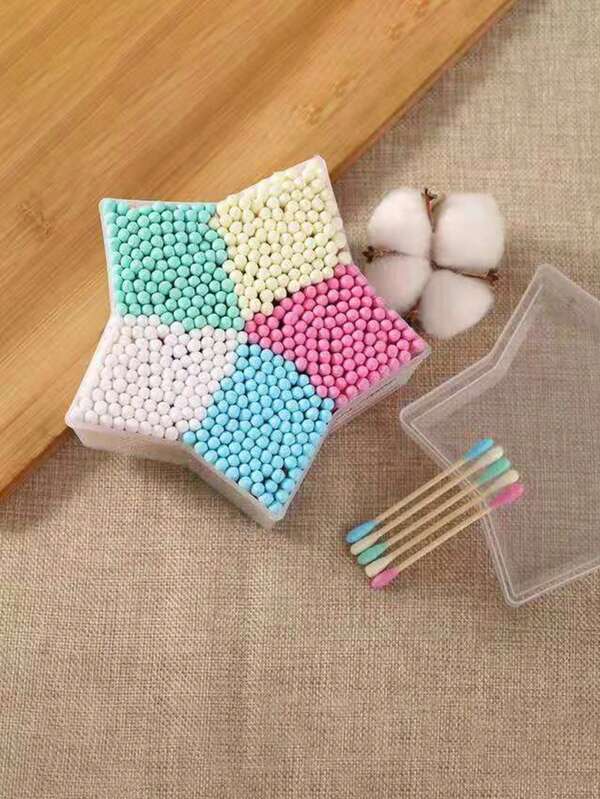 500 قطعة/علبة من أعواد القطن ذات الطرفين المزدوجين بشكل نجمي ملونة، أدوات تطبيق المكياج المدببة، أعواد تنظيف الأذن القابلة للتخلص منها، لاستخدام المنزلي