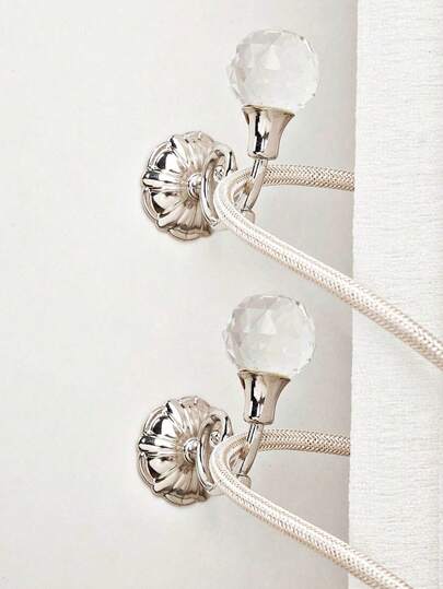 2 pièces Crochets de rideau de fenêtre en alliage d'aluminium avec boule de cristal gravée et vis