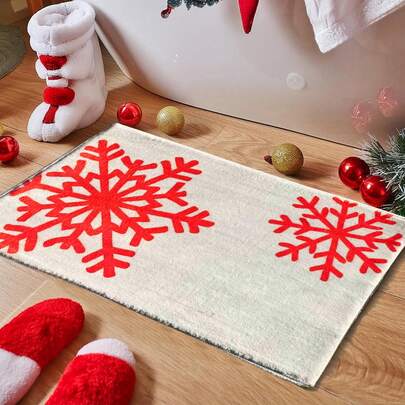 1pc Festive Christmas Bath Mat Santa Claus Snowflake With Cozy Non-Slip Design Bathroom Decorations Perfect Holiday Gift For Family Friend Ideal Xmas Decoration Accessory For Home Bathrooms Holiday Doormat Santa Bath Mat Reindeer Kitchen Bedroom Rug