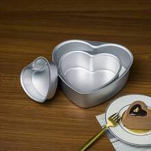 1个/3个/4个装心形蛋糕模具，铝制心形蛋糕模具，烘焙模具，固定底蛋糕甜点烘焙模具，蛋糕模具，厨房用具，烘焙模具
