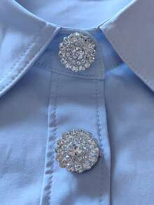 2 Pcs/Set Elegant Diamond Flower Button Covers, Shirts Button Cover Clip On Button Covers Fashion Crystal Cufflinks Cover, Suitable For Tuxedo And Wedding Dresses Decoration - Silver - View 3