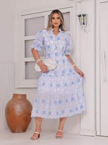 Women's Fashion Midi Dress In 3D Laise Fabric With Elastex On The Back And Button On The Front And Lining - 查看 1