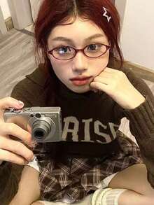 女士椭圆形全边透明镜片眼镜 - 轻便复古时尚眼镜，独特简约风格，复古小框，小脸，辣妹眼镜框，学生女轻便眼镜，素脸神器，椭圆形，百搭﻿ - 彩色 - 查看 7