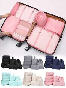 6/7/8/9pcs Travel Packing Cubes, Luggage Organizer Bags, Laundry Bag, Shoe Bag, Multi-Function Compression Packing Cubes, Lightweight Travel Luggage Organizer, Washable Nylon Material, Suitable For Students, Teachers, Travelers
