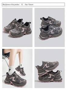 Alan Vincent[Free Returns And Exchanges][Local Delivery][Quick Arrival][City Sneaker Series]Women's Sneakers New Thick Soled Height-Increasing Women's Gray And Pink Shoes Fashionable And Comfortable Soft Shoes Can Be Paired With Various Pants And Clothes Outdoor Sports Shoes Street Style Box Packaging - 灰色 - 查看 4