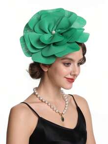 1pc Large Rose Flower Fascinators Hat Dainty Satin Fabric Big Camellia Flower Headband For Women Wedding Part Dance Clothes Accessories Jewelry Costume,For Summer Costume,Party - Flower Headband - View 10