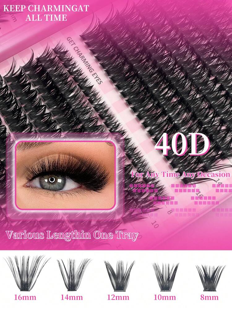 640-Piece Large-Capacity Single-Cluster False Eyelash Set 30D+40D+50D D-Curl 8-16mm Natural-Looking Segmented Individual Eyelash Extension Set, Super Dense, Soft, And Ultra-Lightweight, Reusable, Comes With Makeup Tools, Suitable For Home Or Everyday Use Outdoors, Weddings, Parties, Music Festivals, And Mother's Day. - Black - View 5