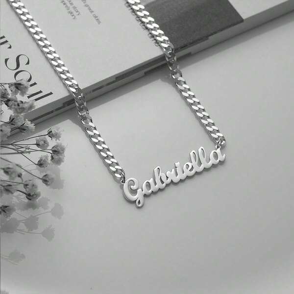 1pc Customized Cuban Link Name Necklace, Suitable For Men, Girl And Children, Personalized Name Pendant Necklace, Customized Jewelry, Christmas, Mother's Day Gift