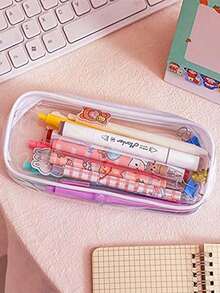 1 件夏季透明铅笔盒，透明考试铅笔盒，防水 PVC 拉链化妆品收纳袋，旅行行李袋，化妆包（白色），返校，学校用品 - 彩色 - 查看 8