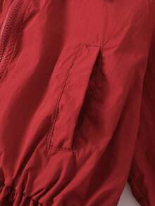 Girls' Fashionable Hooded Pleated Bow Decor Jacket, Vintage Short Windbreaker Coat For Toddlers & Young Girl, Spring Autumn Winter - Burgundy - View 5