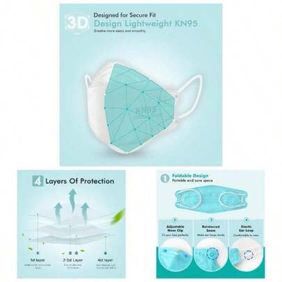 KN95 Face Masks, 50 Pack Breathable Cup Dust Disposable Masks Adult,