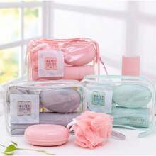 5-Piece Travel Kit With Transparent Bag – Bath Sponge, Comb, Soap Dish And Shampoo/Shower Bottle - 粉色 - 查看 4