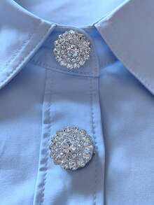 2 Pcs/Set Elegant Diamond Flower Button Covers, Shirts Button Cover Clip On Button Covers Fashion Crystal Cufflinks Cover, Suitable For Tuxedo And Wedding Dresses Decoration - Silver - View 1