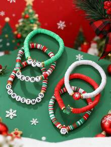 6pcs/Set Girls' Christmas Tree, Snowflake, Santa Claus Theme Beaded Bracelets, Suitable For Holiday Parties, Colorful Beaded Combination - Multicolor - View 4