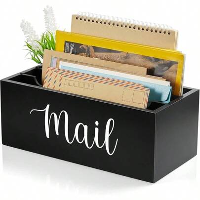 Mail Organizer, Mail Holder With 2 Slots, White Mail Basket Wall Mount, Wooden Desk Mail Organizer, Envelope Holder Home Office Decor