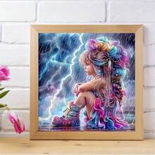 1 bức tranh đính đá tròn 30x30cm, nghệ thuật đính đá cô gái mưa kỳ ảo, phong cách nghệ thuật mơ mộng với mái tóc cầu vồng, họa tiết trang trí ngọc trai cô gái và tia chớp, họa tiết ngọc trai tóc chi tiết, họa tiết da tia chớp, phong cảnh bầu trời mưa, chân dung nghệ thuật, nghệ thuật trang trí nhà không khung | Quà tặng bất ngờ cho ngày lễ/sinh nhật tự làm dành cho người mới bắt đầu - Nhiều màu - Xem 3