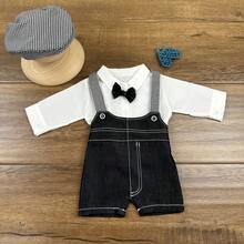 Zestaw 3 strojów do fotografii noworodkowej – czapka, koszula, ogrodniczki, ubranka na sesję zdjęciową, akcesoria do baby shower, prezenty wielkanocne, rzeczy dla dziewczynek/chłopców