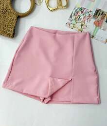 Women's Tailored Shorts Skirt Fashion Blogger With Zipper - 淺粉色 - 查看 3