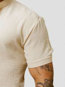 Men's Shirt Priest Collar Short Sleeve Comfortable Light Soft Cool Easy To Iron - Màu be - Xem 3