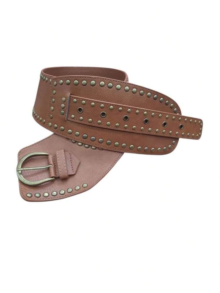 American Retro Wide Belt Personality Western Style Wide Belt Irregular Design Fashion 2025 - Rỉ Nâu - Xem 1