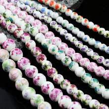 6/8/10mm Floral Patterned Ceramic Beads Mix, Round Loose Spacer Beads For Jewelry Making DIY Bracelets Necklaces