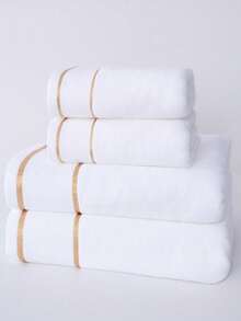 1条/2条装现代简约时尚线条图案毛巾/浴巾，不掉毛，吸水性强，超级柔软，经久耐用，浴室用品，送给伴侣的最佳礼物。毛巾尺寸：40*75厘米，浴巾尺寸：70*140厘米 - 白色 - 查看 1