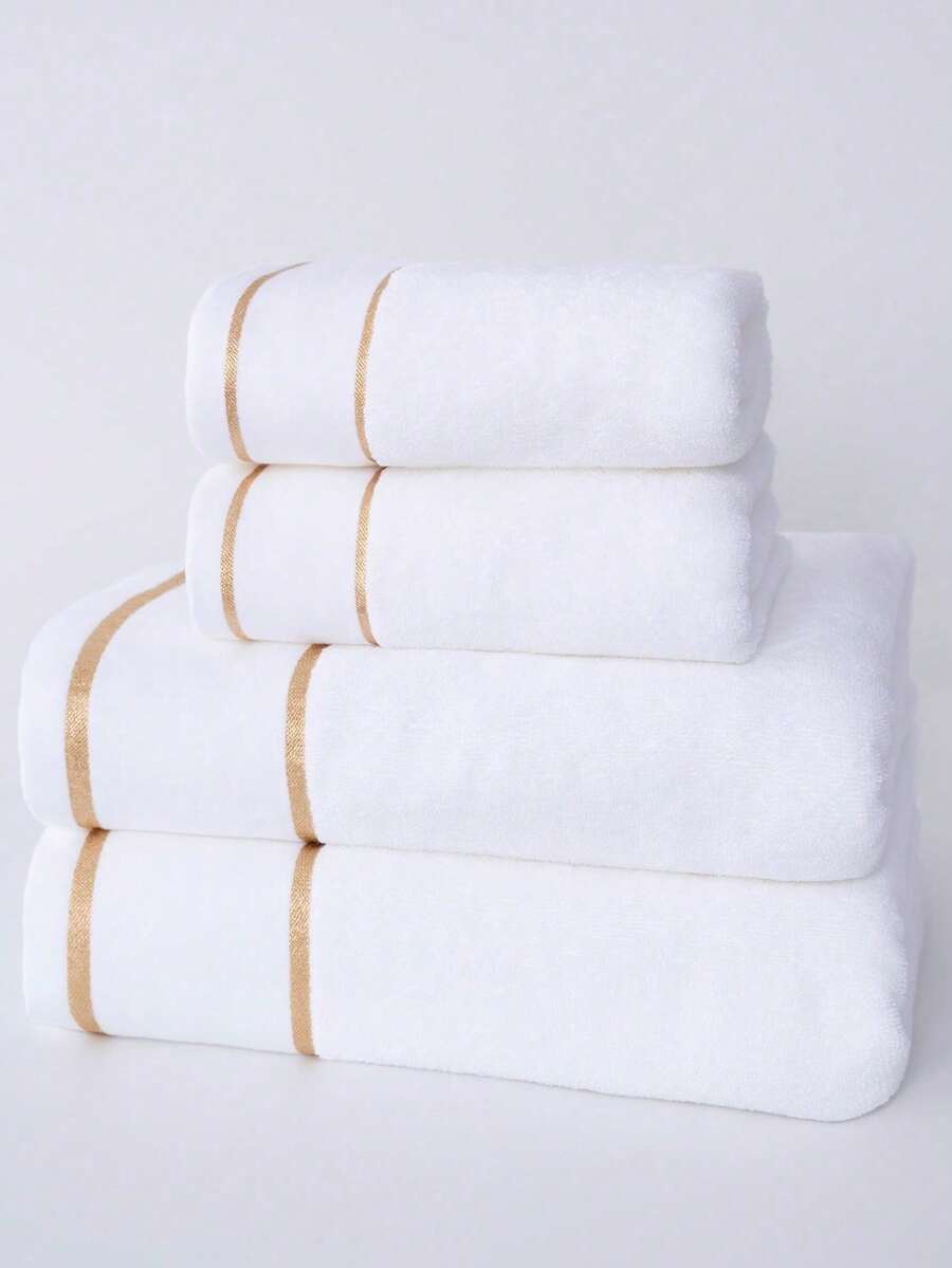 1条/2条装现代简约时尚线条图案毛巾/浴巾,不掉毛,吸水性强,超级柔软,经久耐用,浴室用品,送给伴侣的最佳礼物。毛巾尺寸:40*75厘米,浴巾尺寸:70*140厘米 - 白色 - 查看 1