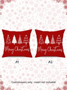 2 pièces Taie d'oreiller en mélange de lin avec impression numérique 2D d'arbre de Noël, best-seller de Noël, décoration de Noël, cadeau de Noël, matériau en polyester hypoallergénique, fermeture éclair cachée, sans rembourrage, convient pour la décoration d'intérieur, le salon, la housse de coussin décoratif, la décoration de canapé, le coussin décoratif, la décoration de la maison, les housses de coussin, le coussin doux. - Multicolore - Voir 10