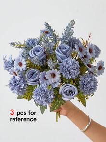 1pc/3pcs Artificial Flowers, Silk Rose, Daisy, Dandelion Bouquet, Suitable For Wedding, Home, Party Decor, Tabletop Centerpiece - Dusty Blue - View 5