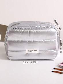 1pc Minimalist Portable Quilted Cosmetic Bag, Travel Toiletry Organizer
