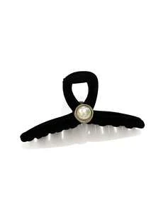 1个女士黑色植绒仿珍珠十字大号发爪夹，优雅甜美简约校园风，适合派对、舞蹈、日常佩戴，发饰，发夹，发卡，发饰夹，发饰夹，发饰夹，学习用品，大学秋冬季发夹，适合度假装扮，女士夏季海滩发夹 - 黑色 - 查看 8